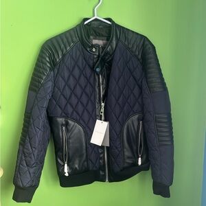 Zara Blue Quilted Bomber Jacket with Ribbed Collar
